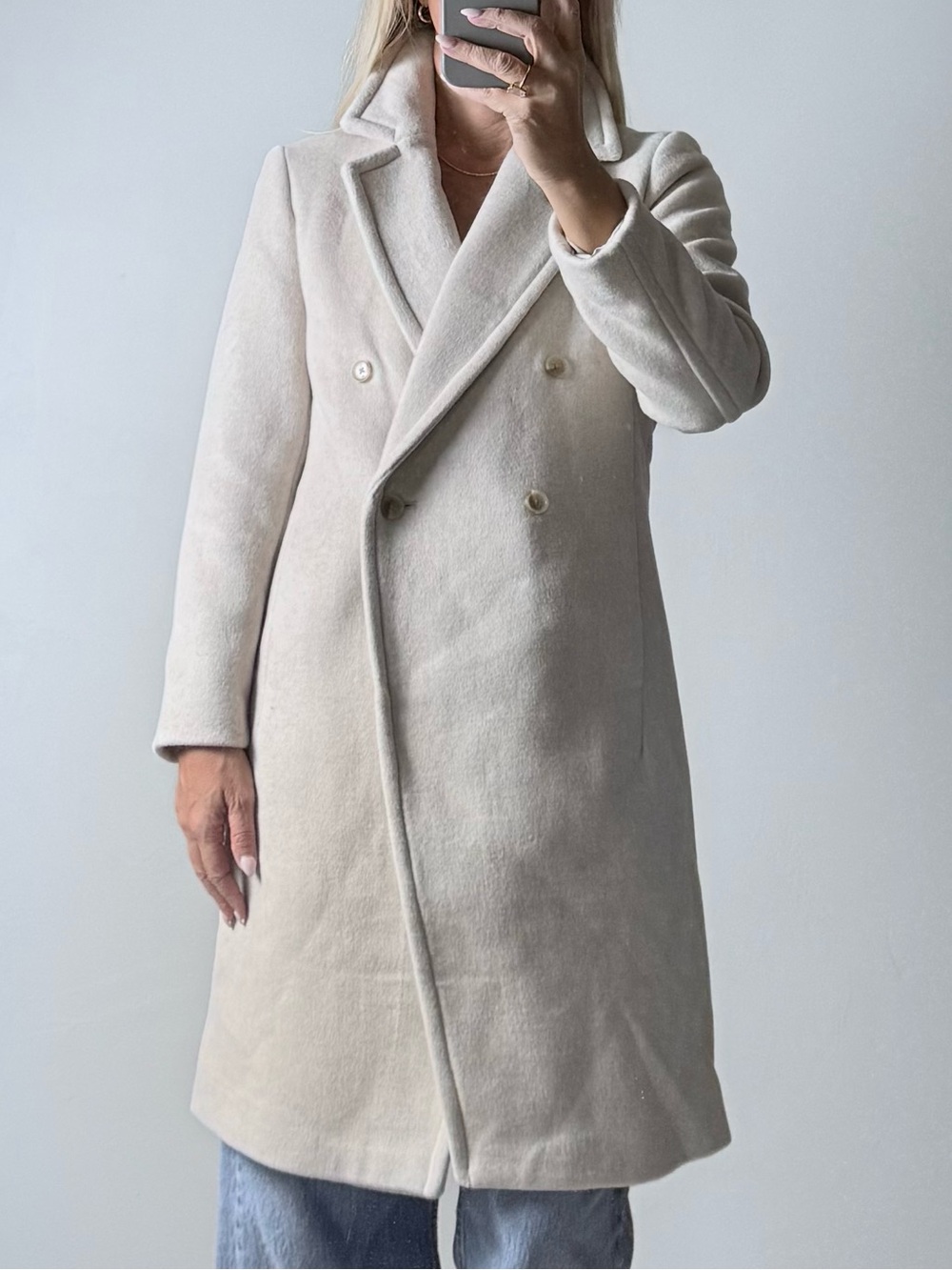 Banana Republic Double-Breasted Cream Wool Trench Coat peacoat